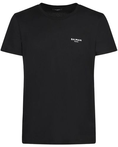 Balmain T-Shirt aus Baumwoll-Jersey mit Logoflockdruck - Schwarz