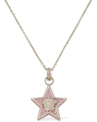 Versace Star & Crystal Medusa Charm Necklace - White