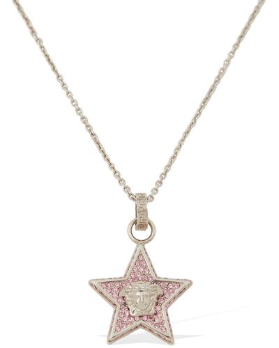 Versace Star & Crystal Medusa Charm Necklace - White