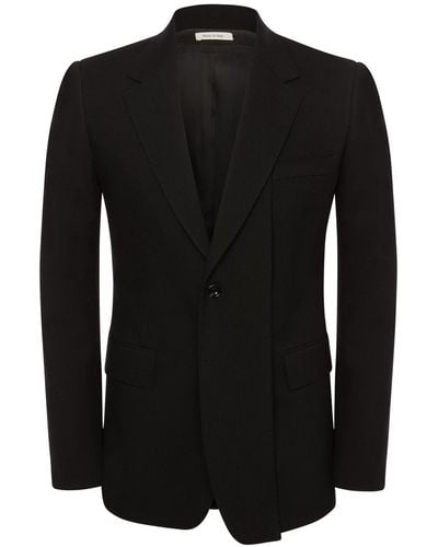 Alexander McQueen Single Breast Wool Gabardine Jacket - Black
