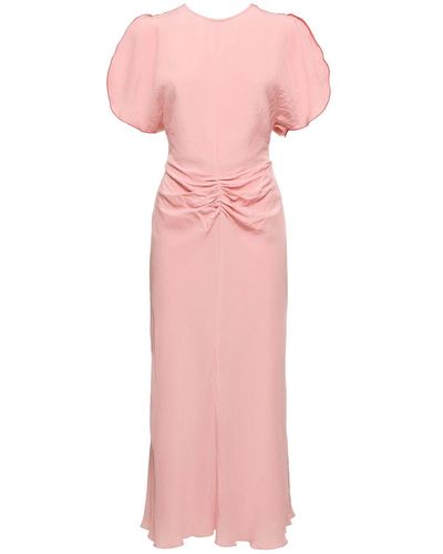 Victoria Beckham Gathered Waist Viscose Midi Dress - Pink