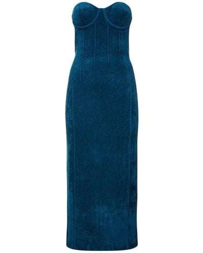 Galvan London Titania Compact Velvet Knit Midi Dress - Blue