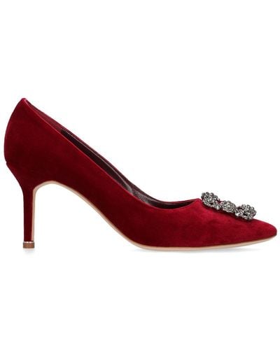 Manolo Blahnik 70mm Hangisi Velvet Court Shoes - Red