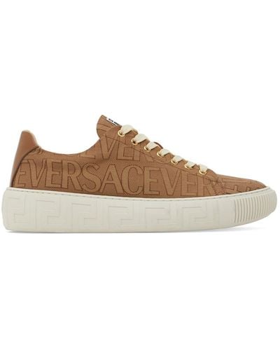 Versace Fabric & Leather Sneakers - Brown