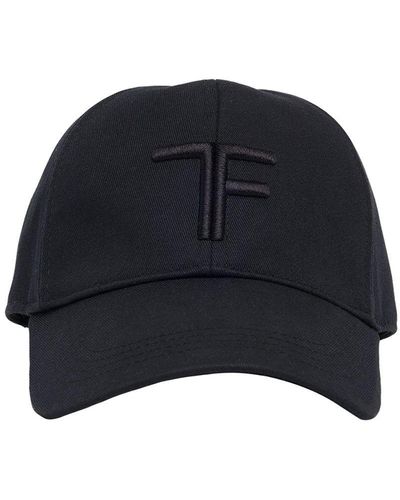Tom Ford Canvas & Smooth Leather Cap - Blue