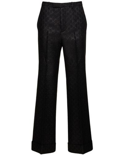 Gucci Pantalon en laine mélangée gg - Noir