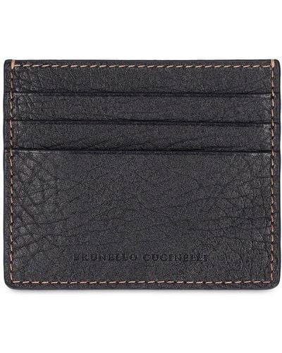 Brunello Cucinelli Porta carte di credito in pelle con logo - Nero