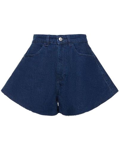 We Wore What Flared Bell Cotton Denim Shorts - Blue