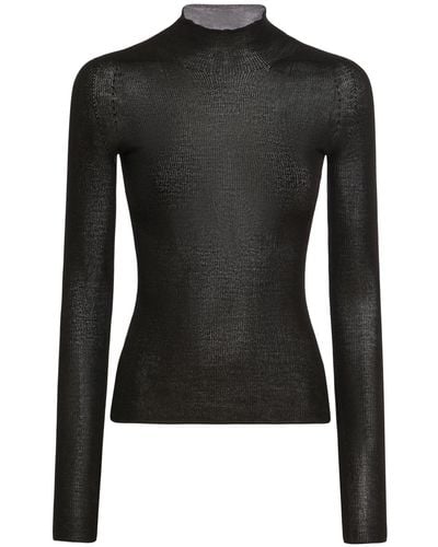 Versace Pull col roulé en maille côtelée sans coutures - Noir
