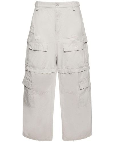 Balenciaga Distressed Ripstop Cotton Pants - White