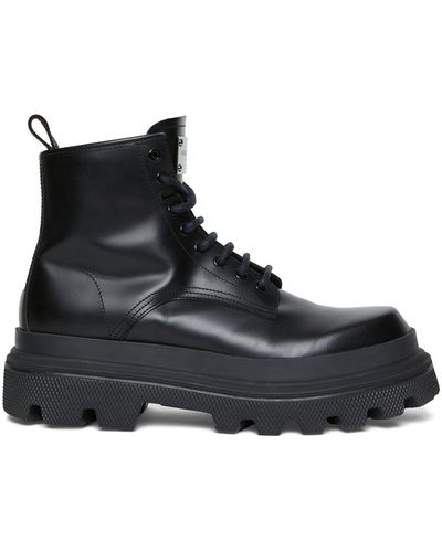 Dolce & Gabbana Leather Combat Boots - Black
