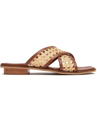 Bembien 10mm Roma Leather & Rattan Slides - Brown