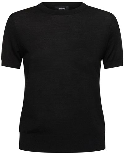 Theory T-shirt en maille de laine mélangée - Noir