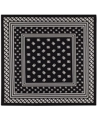 Dolce & Gabbana Twill Scarf With All-Over Dg Logo (70 X 70) - Black
