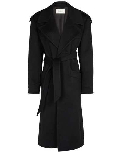 Saint Laurent Cashmere And Wool Belted Coat - Black