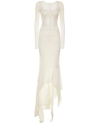 Dolce & Gabbana Silk Chiffon Long Corset Dress - White