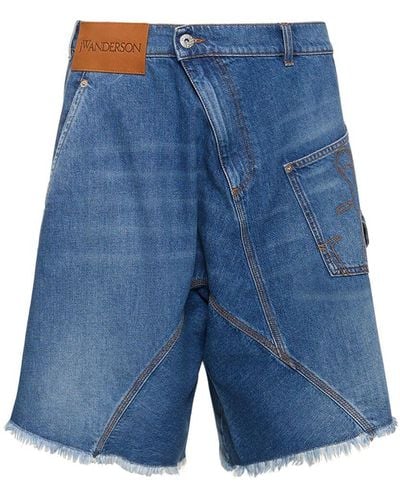 JW Anderson Twisted Cotton Denim Workwear Shorts - Blue