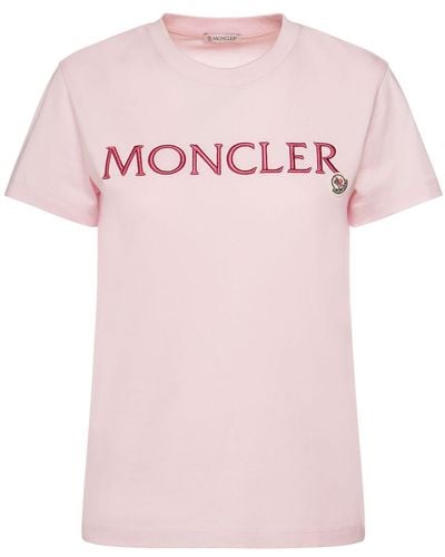 Moncler T-shirt en coton biologique à logo brodé - Rose