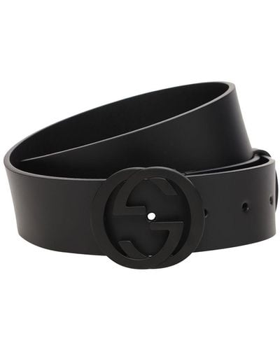 Gucci 3.7Cm Interlocking G Buckle Leather Belt - Black