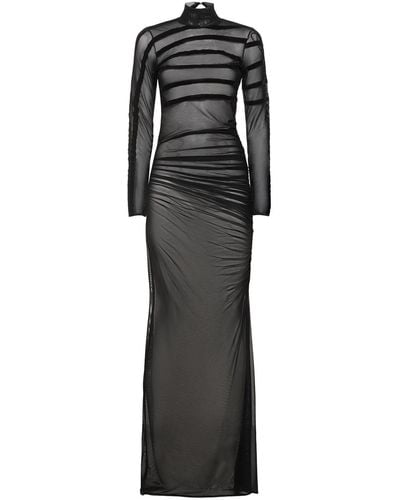 Jean Paul Gaultier Langes Kleid Aus Mesh Mit Drapierung - Schwarz