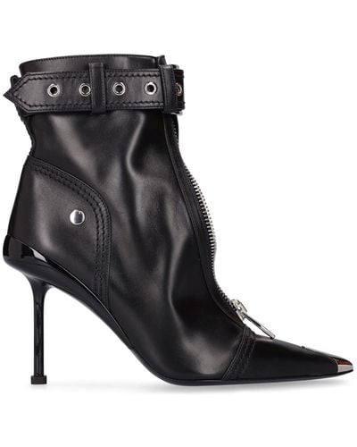 Alexander McQueen 90Mm Slash Leather Ankle Boots - Black
