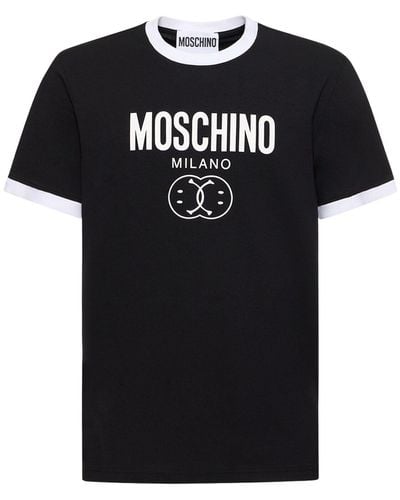 Moschino T-shirt Aus Stretch-baumwolljersey Mit Logodruck - Schwarz