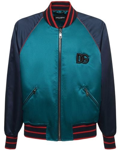 Dolce & Gabbana Satin Sports Bomber Jacket - Blue