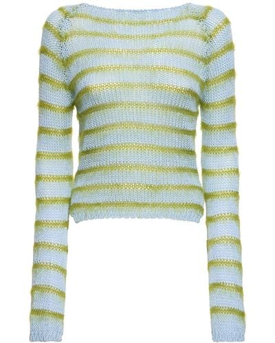 Marni Striped Cotton Knit L/s Crop Sweater - Green