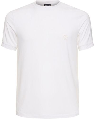 Giorgio Armani Bedrucktes T-shirt Aus Viskosejersey - Weiß