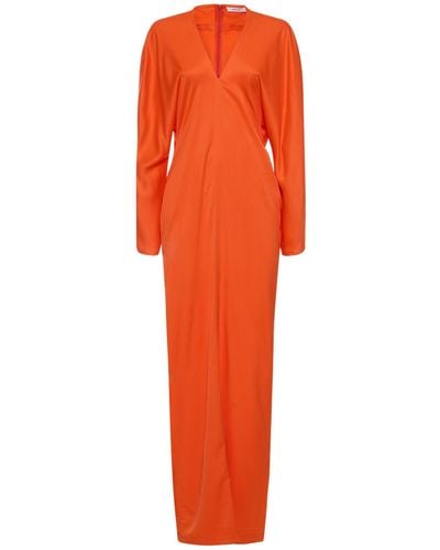 Ferragamo Vestido largo de satén viscosa escote en v - Naranja