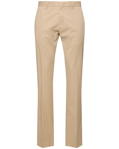 Zegna Gart Dyed Cotton Flat Front Trousers - Natural
