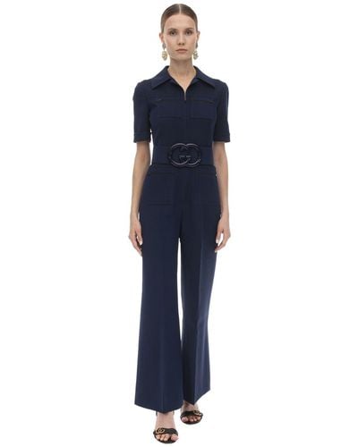 Gucci Belted Wool And Silk-blend Cady Jumpsuit - Blue