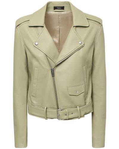 Theory Casual Leather Biker Jacket - Green