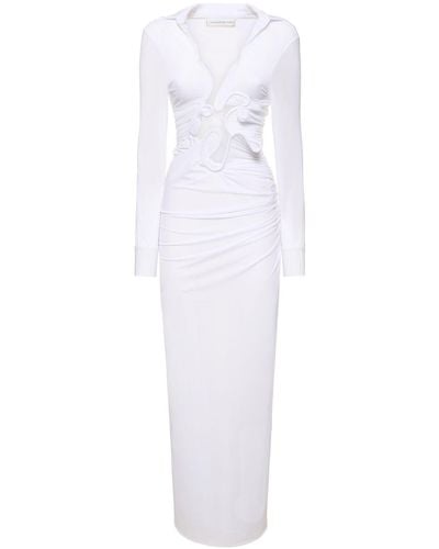 Christopher Esber Venus Plunge Embellished L/S Maxi Dress - White