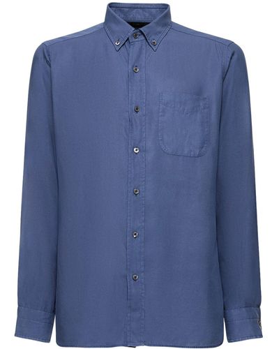 Tom Ford スリムリヨセルシャツ - ブルー