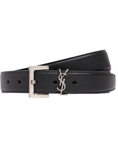 Saint Laurent 3Cm Monogram Smooth Leather Belt - Black