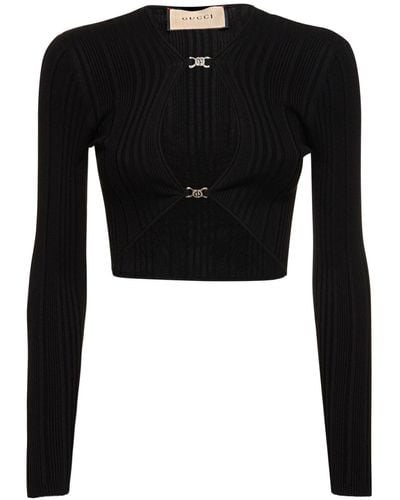 Gucci Viscose & Silk Blend Rib Cutout Sweater - Black