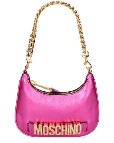 Moschino Laminated Leather Top Handle Bag - Pink