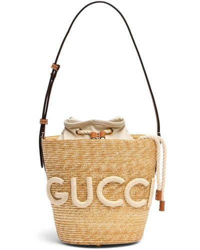 Gucci Small Raffia Shoulder Bag W/ Logo - Metallic