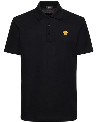 Versace Logo Cotton Polo Shirt - Black