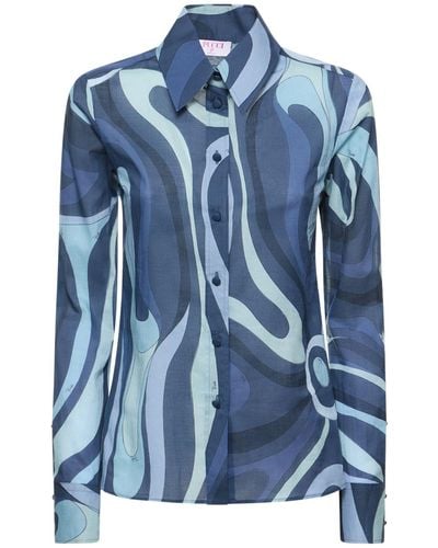 Emilio Pucci Camisa de algodón voilé estampado - Azul