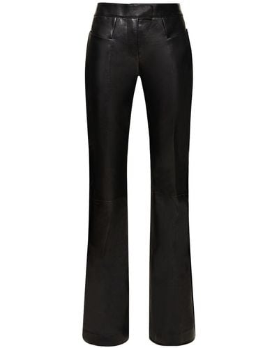 Tom Ford Flared Low Rise Leather Trousers - Black