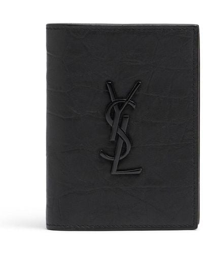 Saint Laurent Ysl Croc Embossed Leather Wallet - Black