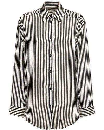 Matteau Striped Silk Blend Classic Shirt - Gray
