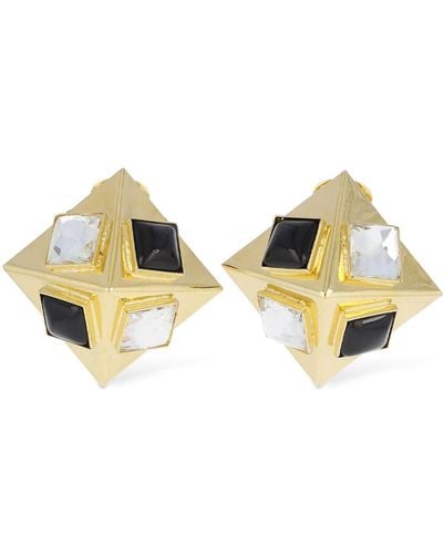 Alessandra Rich Pyramid Earrings W/ Crystals - Metallic