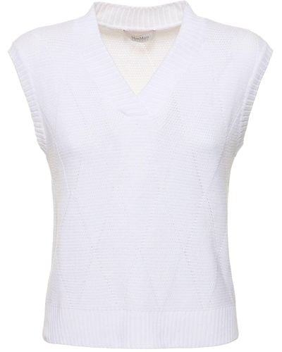 Max Mara Zebio Cotton Knit V Neck Vest - White