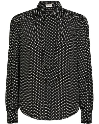 Saint Laurent Camisa de seda con corbata - Negro