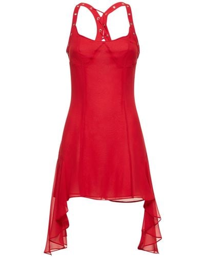 The Attico Georgette Ruched Mini Dress - Red