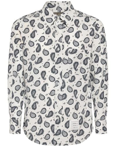 Thom Browne Paisley Printed Cotton Shirt - Grey