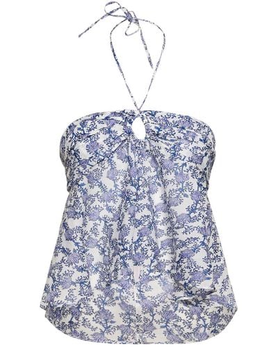 Isabel Marant Gabao Floral Print Cotton Top W/ Ruffles - White